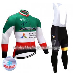 Set Fietsshirt Lange Mouw + Lange Koersbroek 2017 Astana Pro Team N004 Winter Thermal Fleece